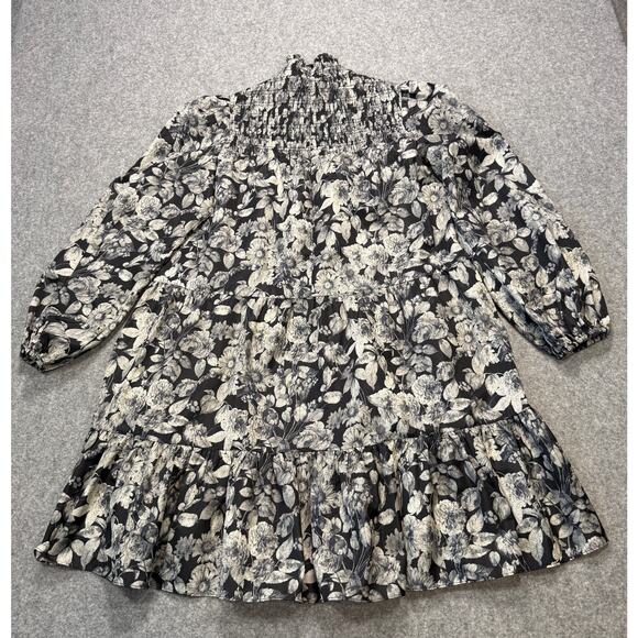Women's Cinq a Sept Black and Cream Floral Smocked Dress Size 6 - Picture 8 of 10
